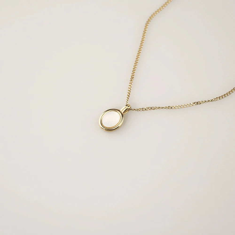 Oval Moonstone Necklace - Waterproof Gold Pendant