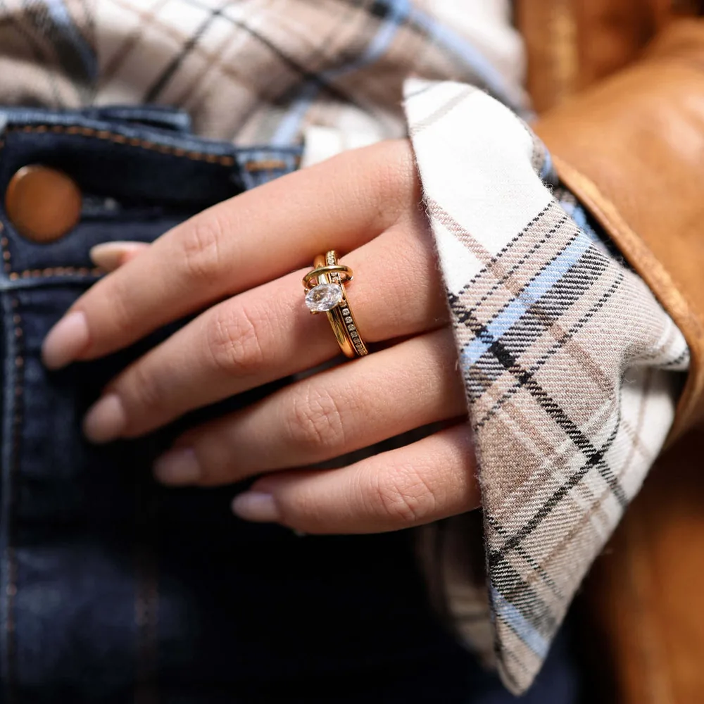 Meideya Oval Pave Duo Ring Set – Stackable Gold Rings