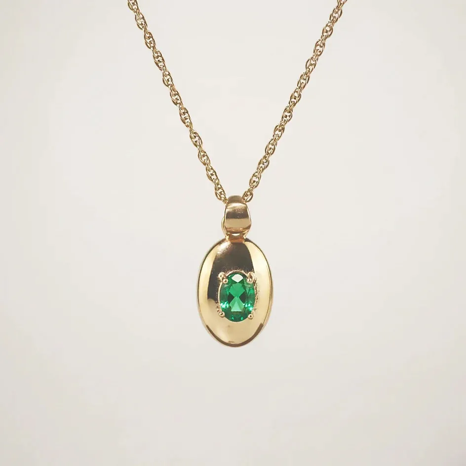 Meideya Oval Pendant Emerald — Waterproof Gold Pendant