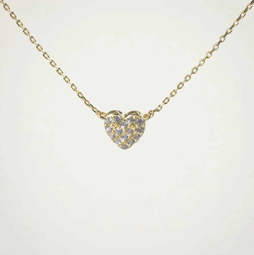 Pave Little Heart Necklace – 14k Gold Plated Sterling Silver