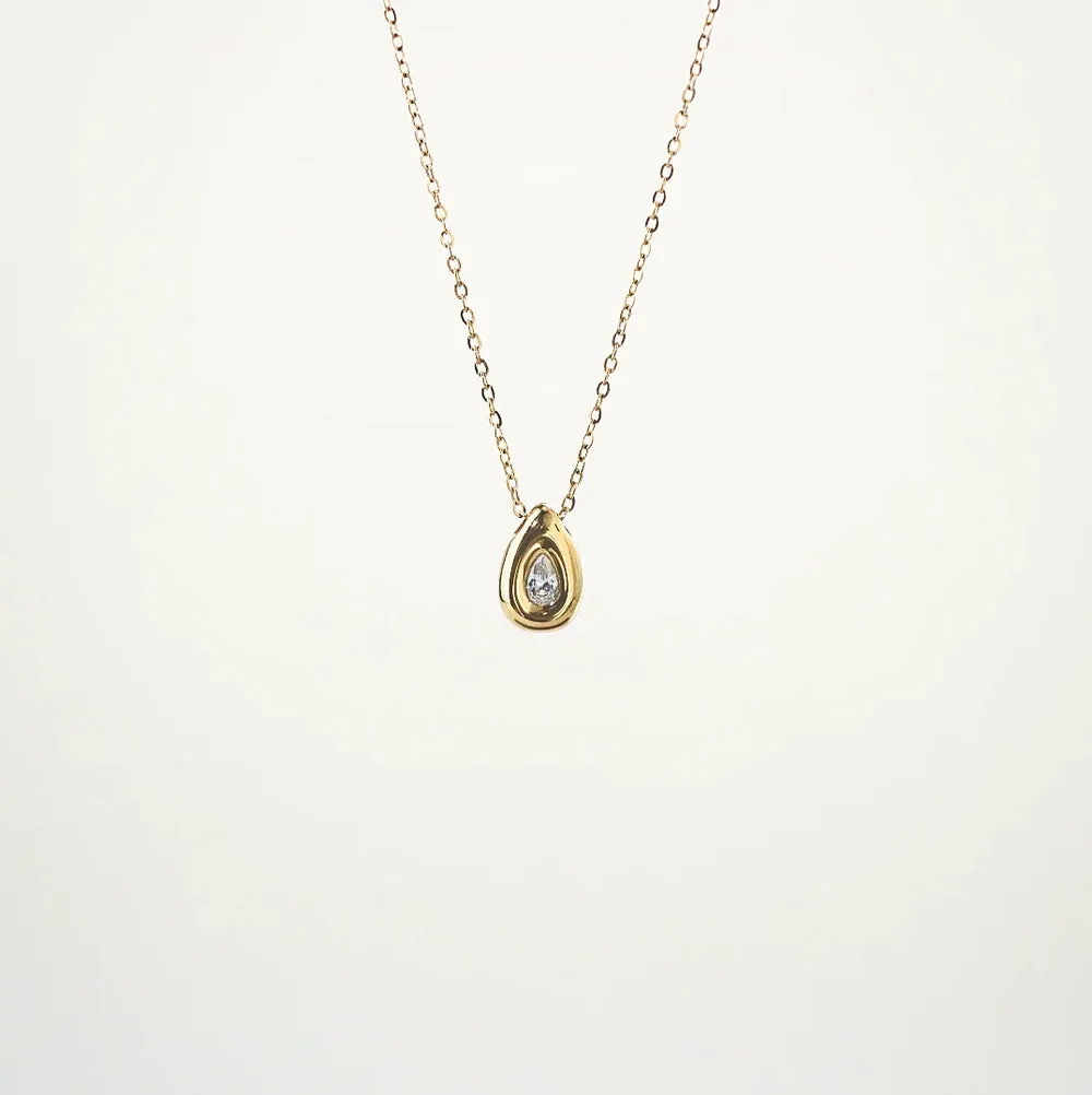 Pear Bezel Teardrop Necklace - Waterproof Gold Plated