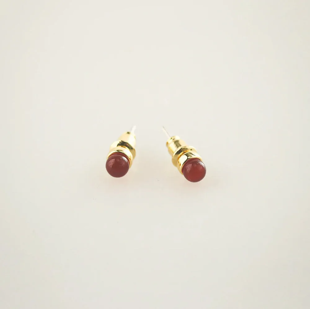 Red Agate Stud Earrings for Women – 4mm Gold Plated