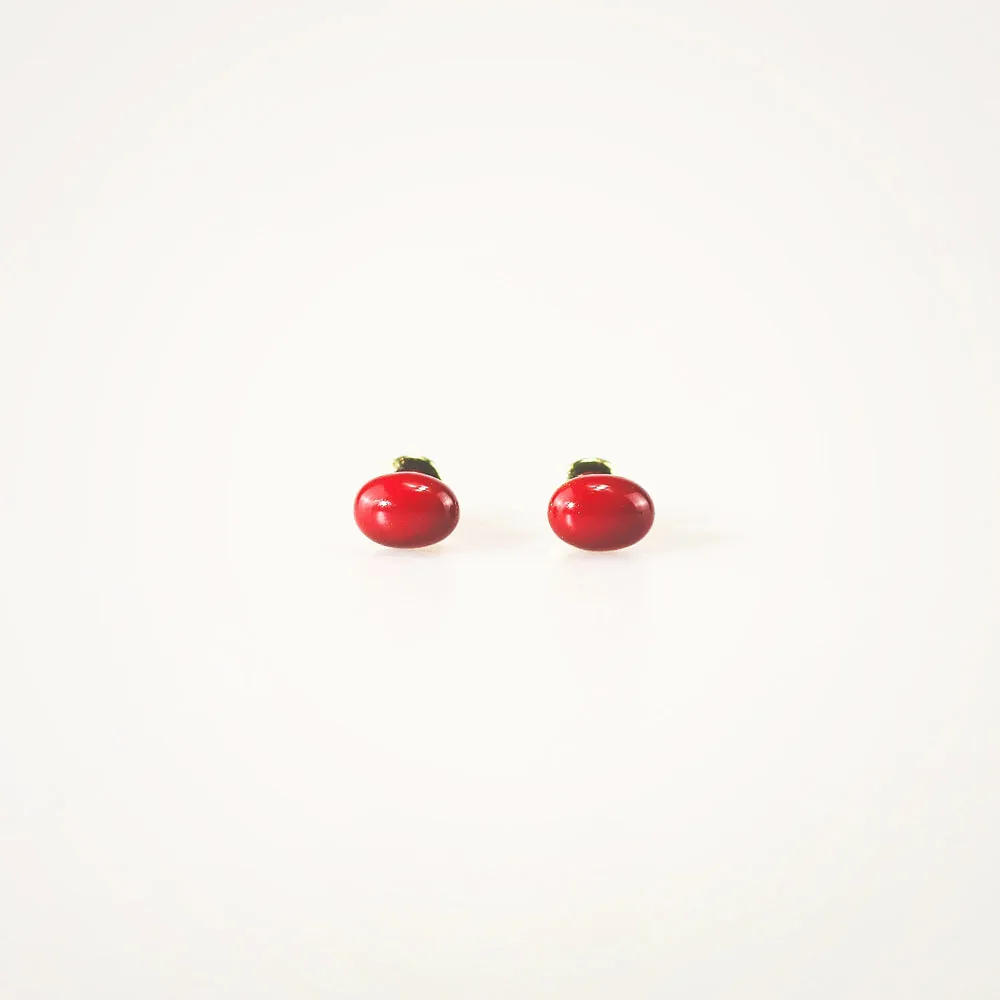 Red Enamel Gold Stud Earrings for Women
