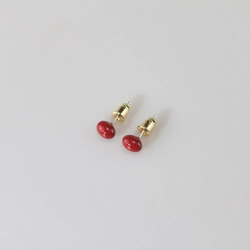 Red Enamel Gold Stud Earrings for Women