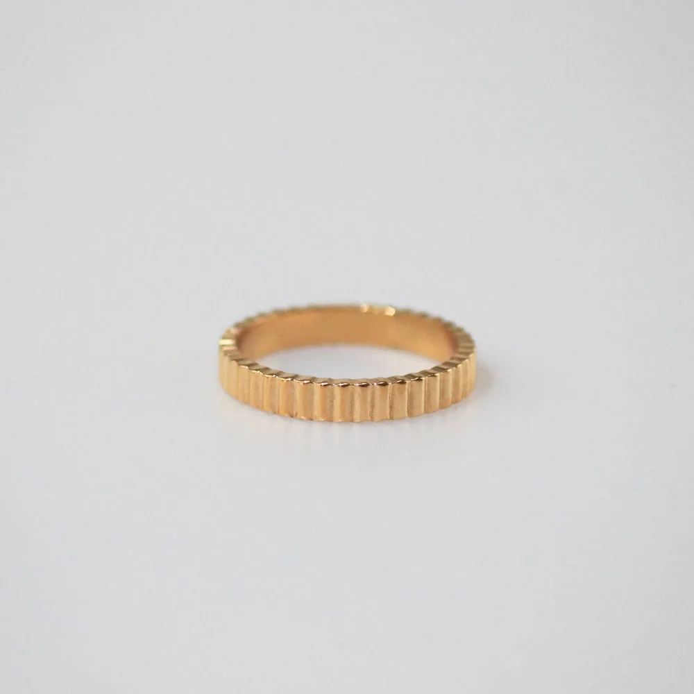 Ribbed Thin Band Ring - Waterproof Gold Plated Stainless Steel