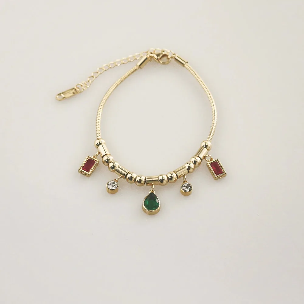 Ruby and Emerald Charm Bracelet - Waterproof 18k Gold Plated