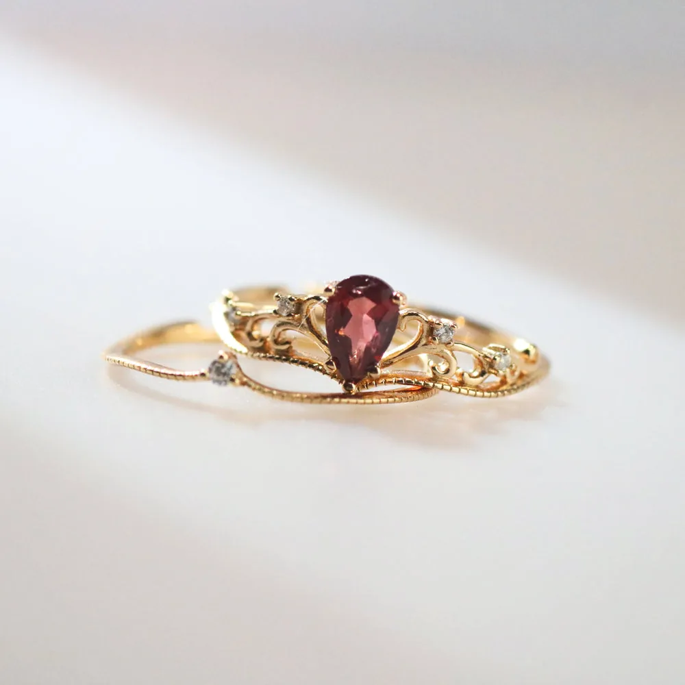 Ruby Crown Ring Set – Adjustable Gold Plated Sterling Silver