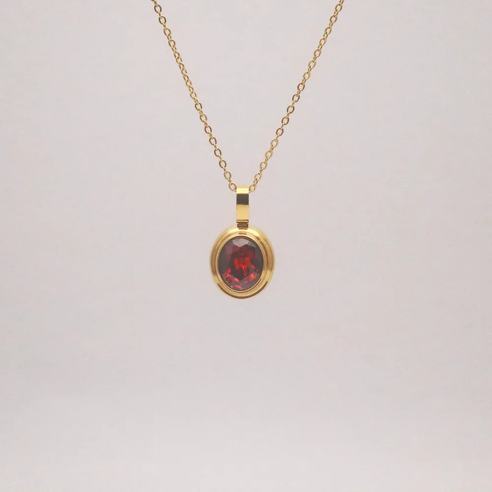 Ruby Gemstone Pendant Necklace 18k Gold Stainless Steel