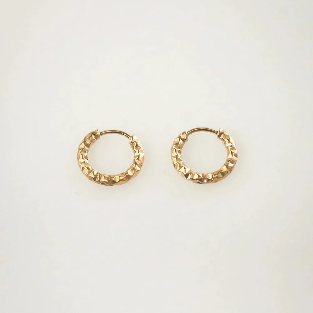 Small Hammered Hoop Earrings in Gold Stainless Steel