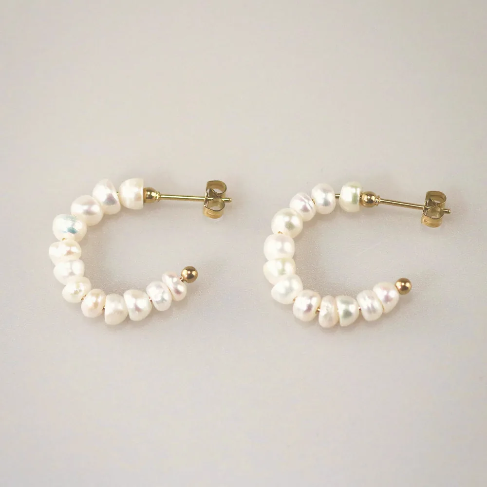 Small Pearl Hoop Earrings - Hypoallergenic 316L