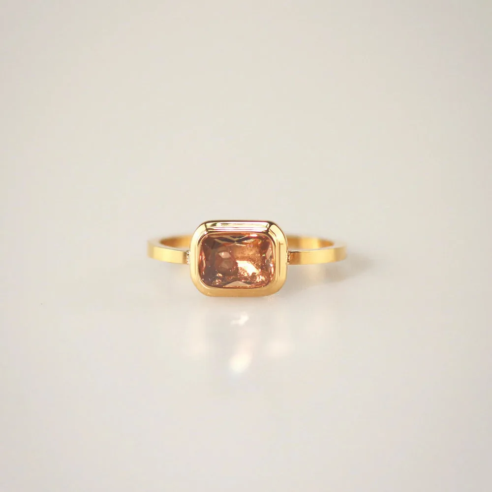 Square Honey Quartz Ring - Waterproof Stainless Steel