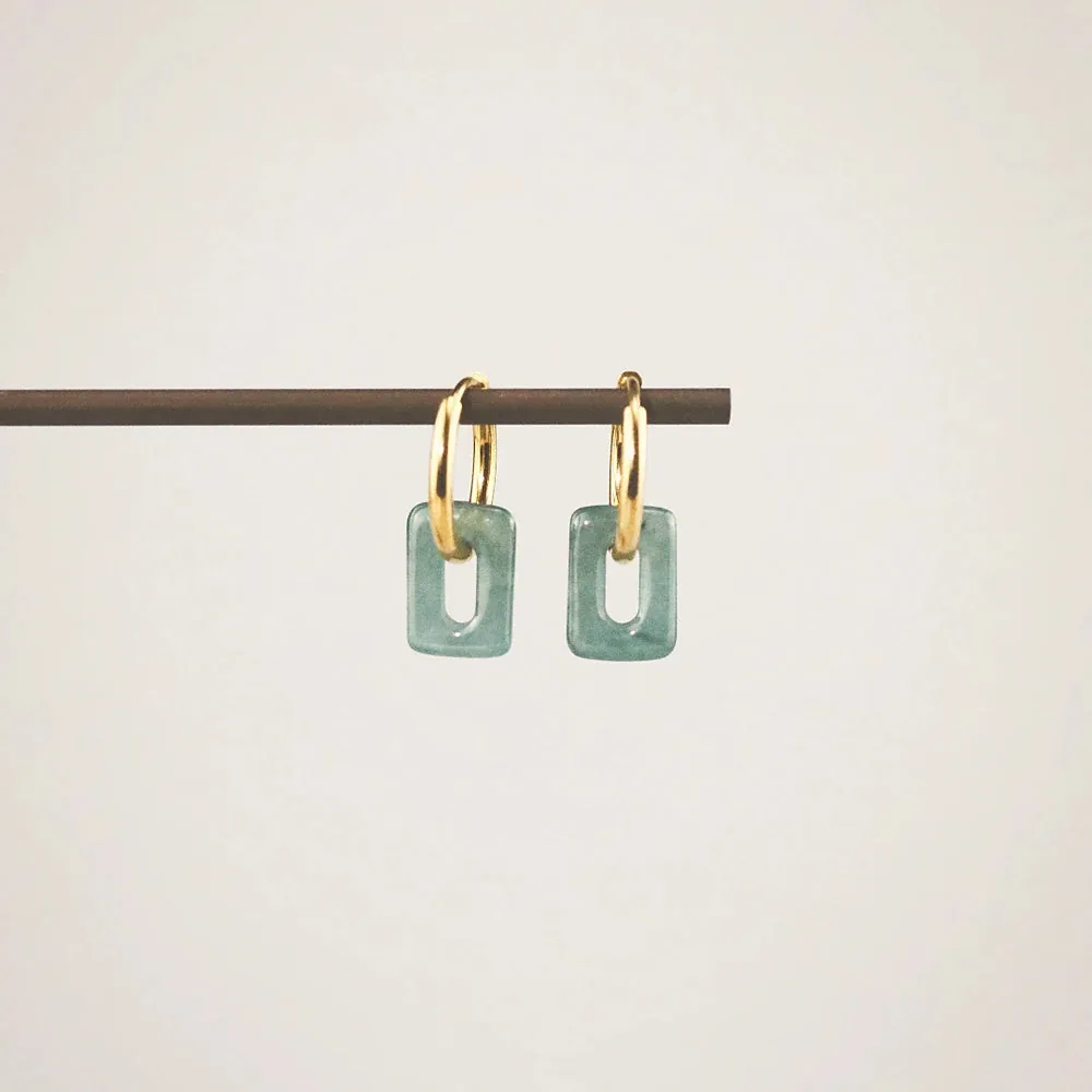 Meideya Square Jade Hoops — Waterproof Gold Earrings