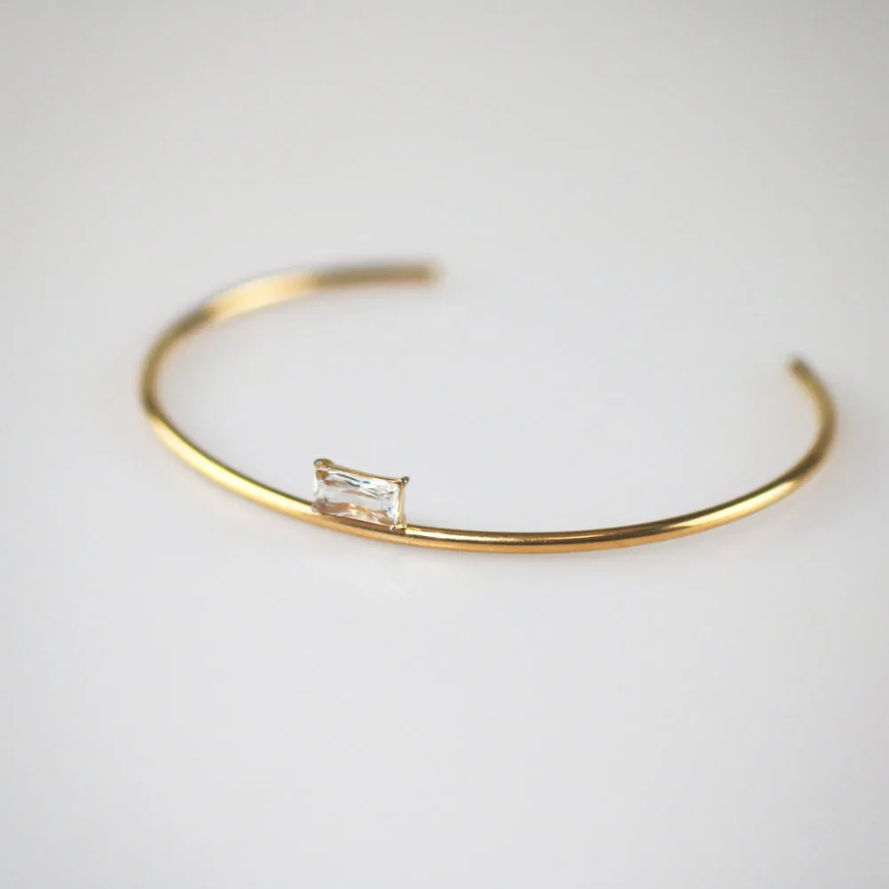 Square Rhinestone Cuff Bracelet – Waterproof 18K Gold Plated