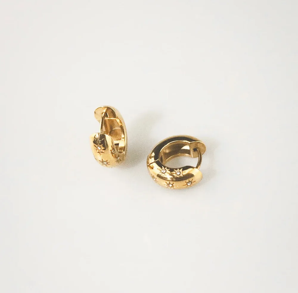 Stainless Steel Gold Hoop Earrings with Star Details