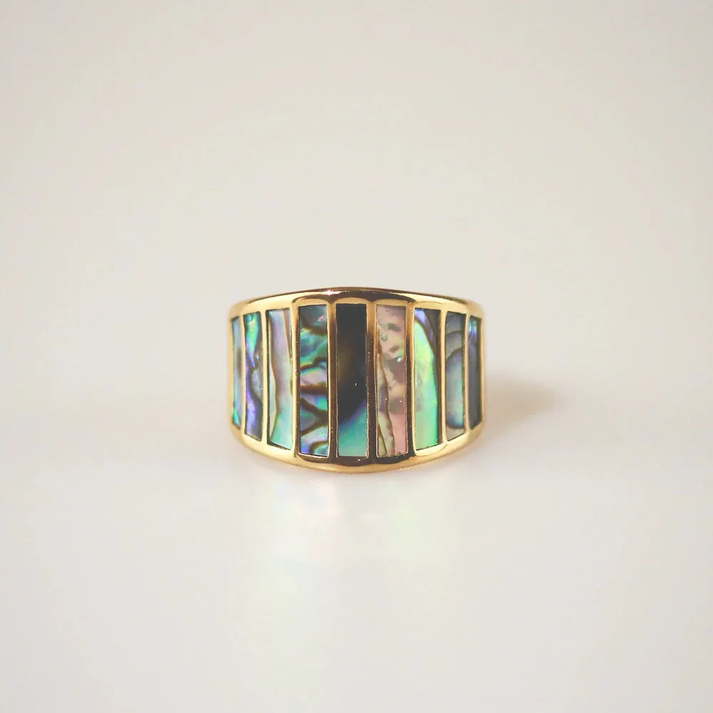 Striped Mother of Pearl Ring - Abalone | Waterproof 18k Gold Plated