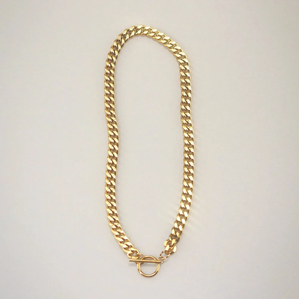 T-Bar Curb Chain Necklace | 18k Gold Plated Waterproof