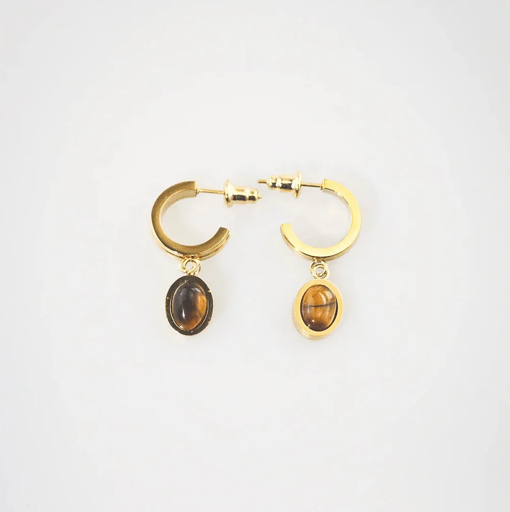 Tiger Eye Drop Hoop Earrings for Women