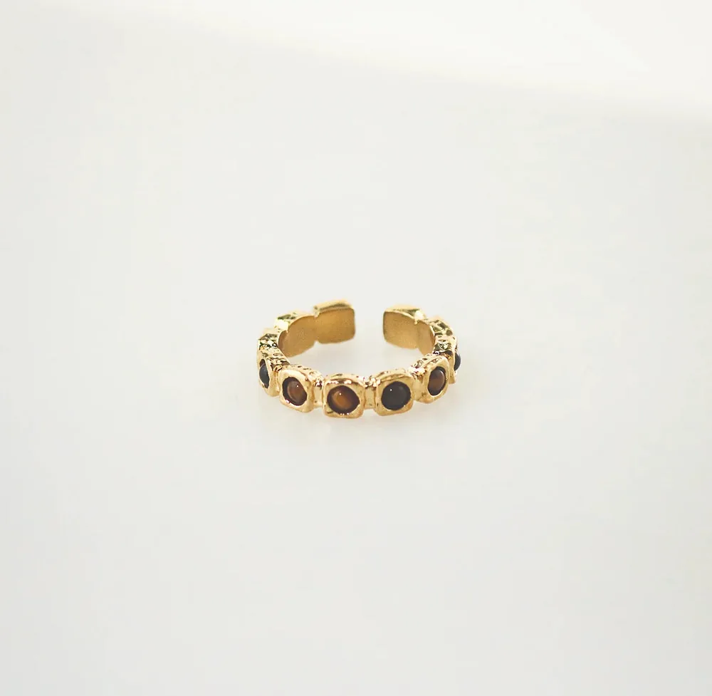 Tiger's Eye Band Ring – Gold Plated Stainless Steel
