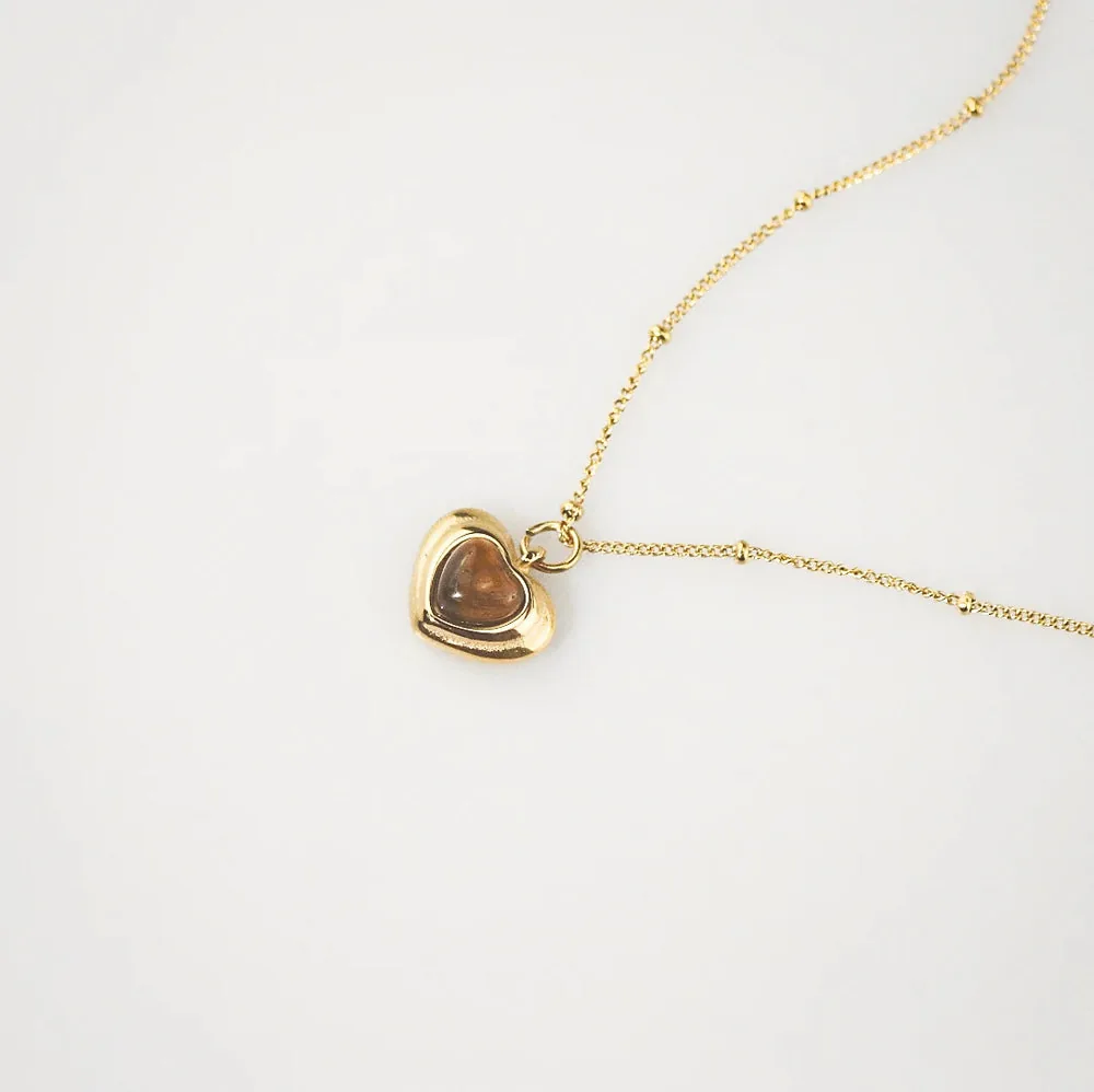 Tiger's Eye Heart Necklace – Waterproof Gold Stainless Steel