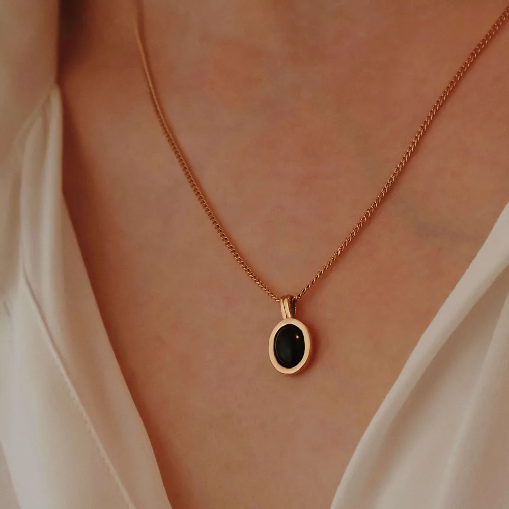 Tiny Black Onyx Necklace - Waterproof Stainless Steel Jewelry