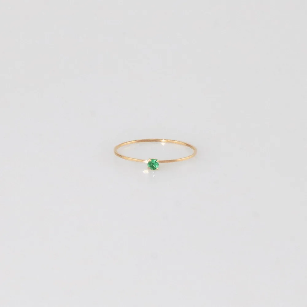 Tiny Green Stone Stacking Ring – Waterproof 18k Gold Plated
