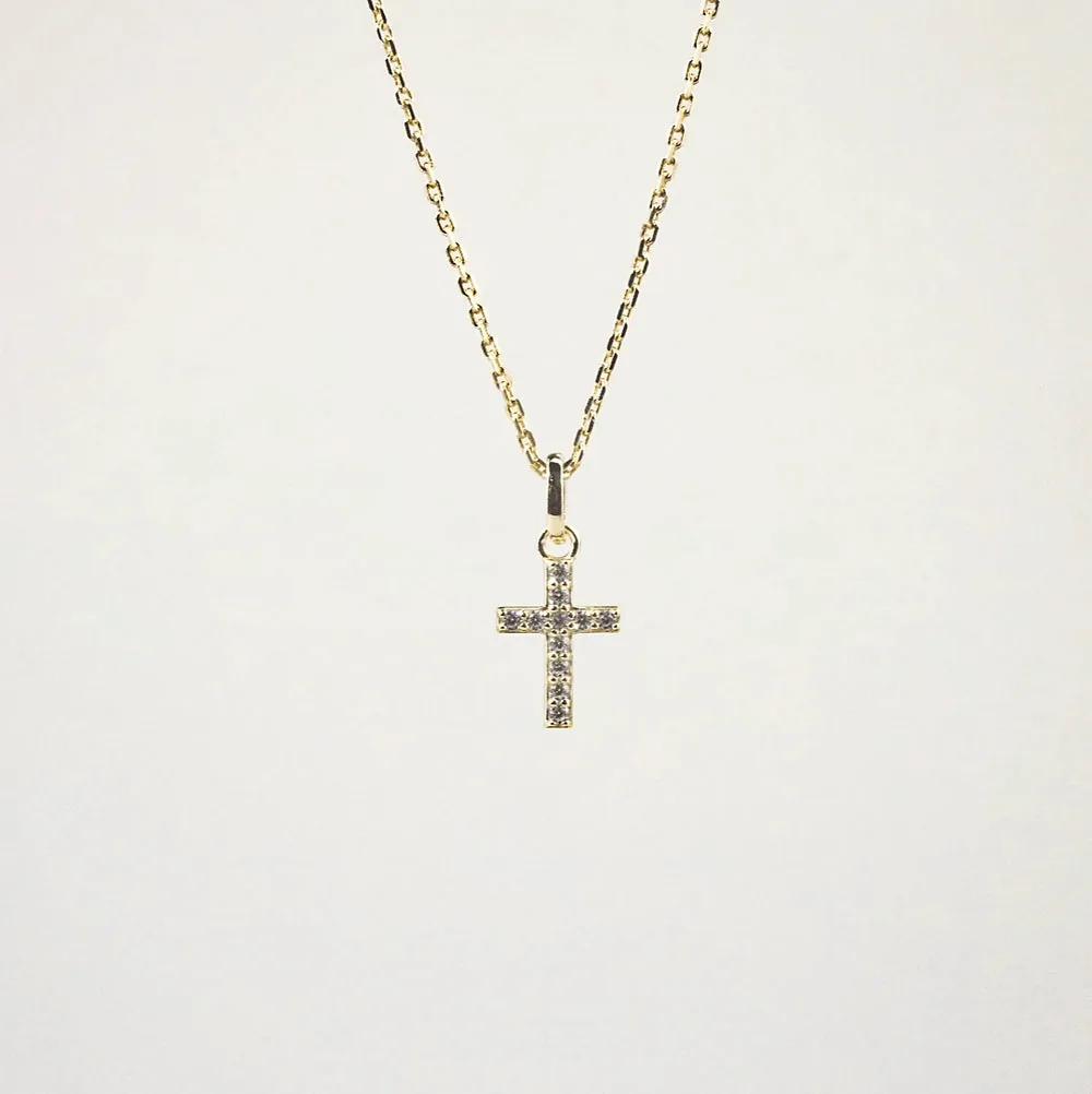 Tiny Pave Cross Necklace – Gold Plated Sterling Silver
