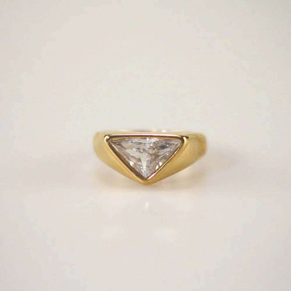 Trilliant Cut Gemstone Ring | Waterproof 18k Gold Plated