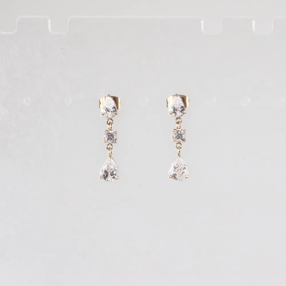Triple CZ Drop Earrings – Waterproof 18k Gold Plated