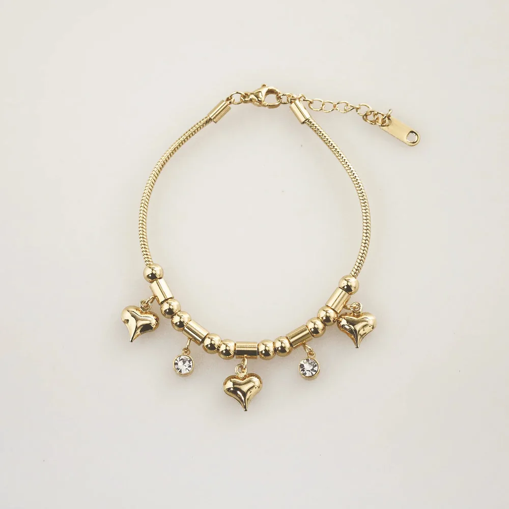 Triple Hearts Charm Bracelet – Waterproof 18k Gold Plated