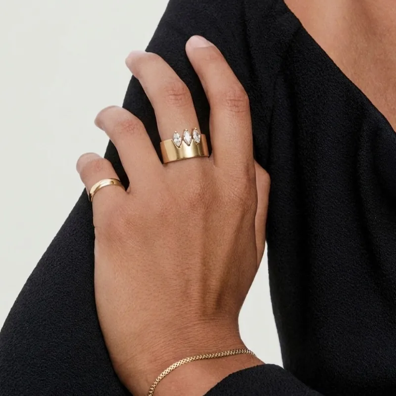 Triple Marquise CZ Band Ring - Waterproof & Tarnish-Free