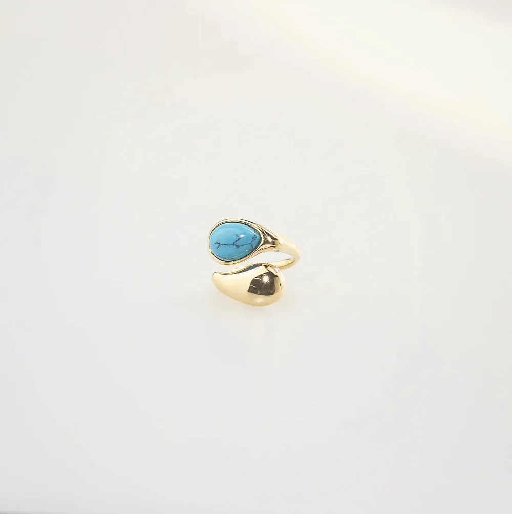 Turquoise Bypass Ring – Waterproof 18k Gold Plated Stainless Steel
