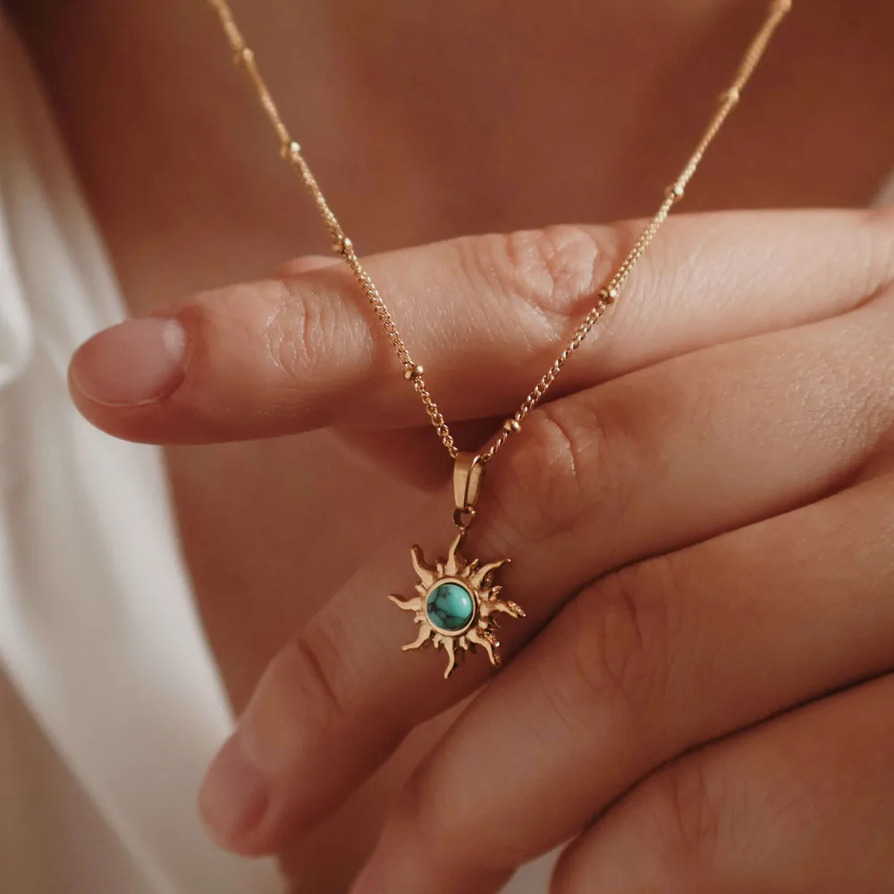 Meideya Turquoise Sun Necklace — 18K Gold Plated