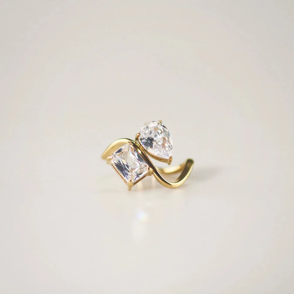 Twins CZ Ring: Waterproof 18k Gold Plated Stainless Steel Ring