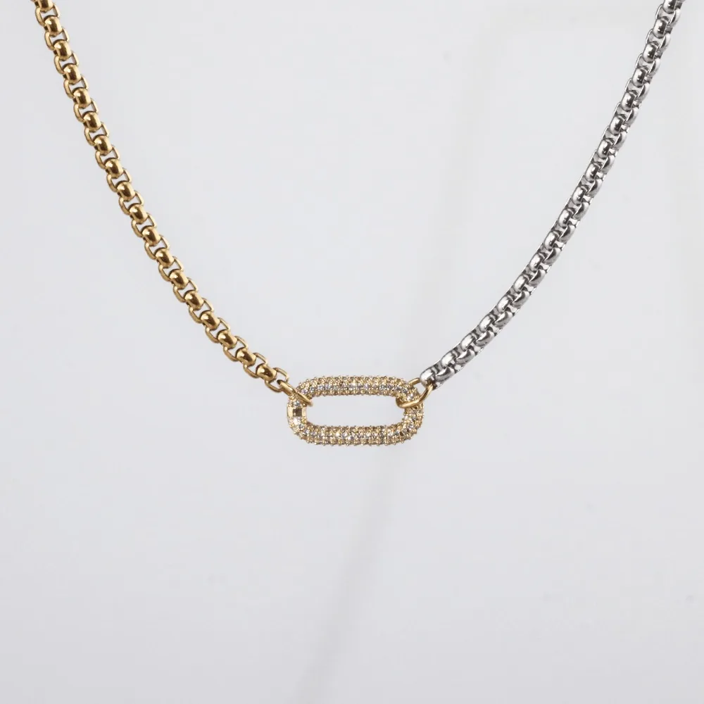 Two Tone Carabiner Necklace – Waterproof Stainless Steel Jewelry