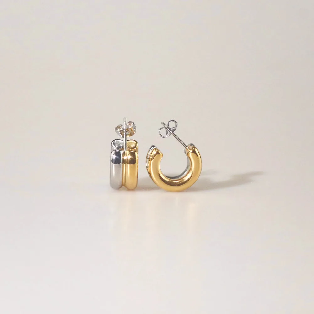 Two Tone Small Hoop Earrings - Waterproof 14mm & 16mm