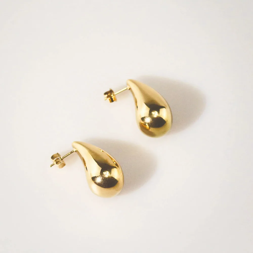 Waterproof 18k Gold Chunky Teardrop Earrings - Medium