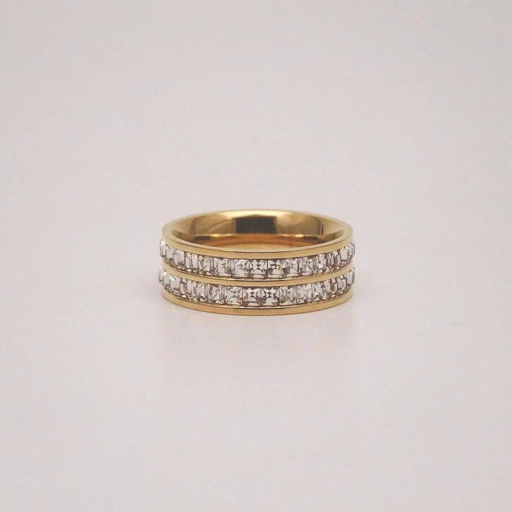 Waterproof 18k Gold Plated CZ Band Ring for Women