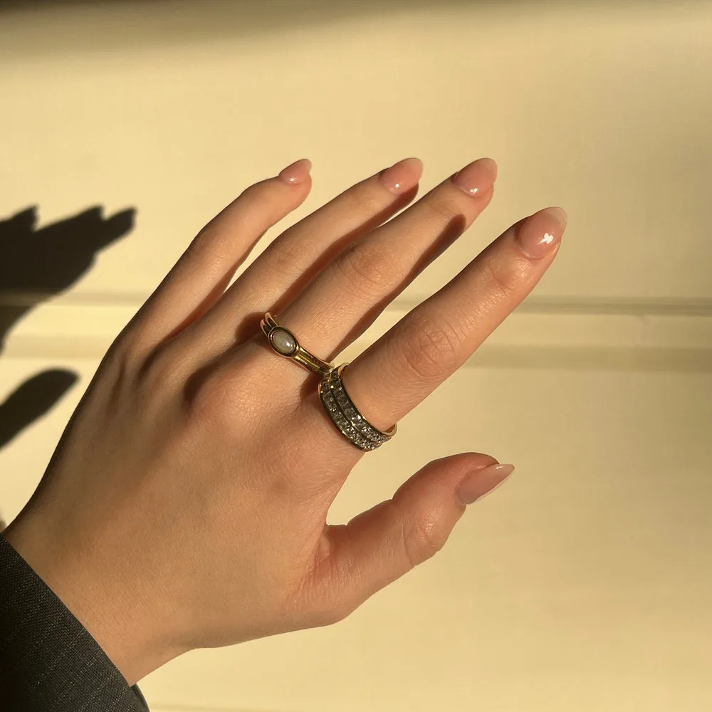 Waterproof 18k Gold Plated CZ Band Ring for Women