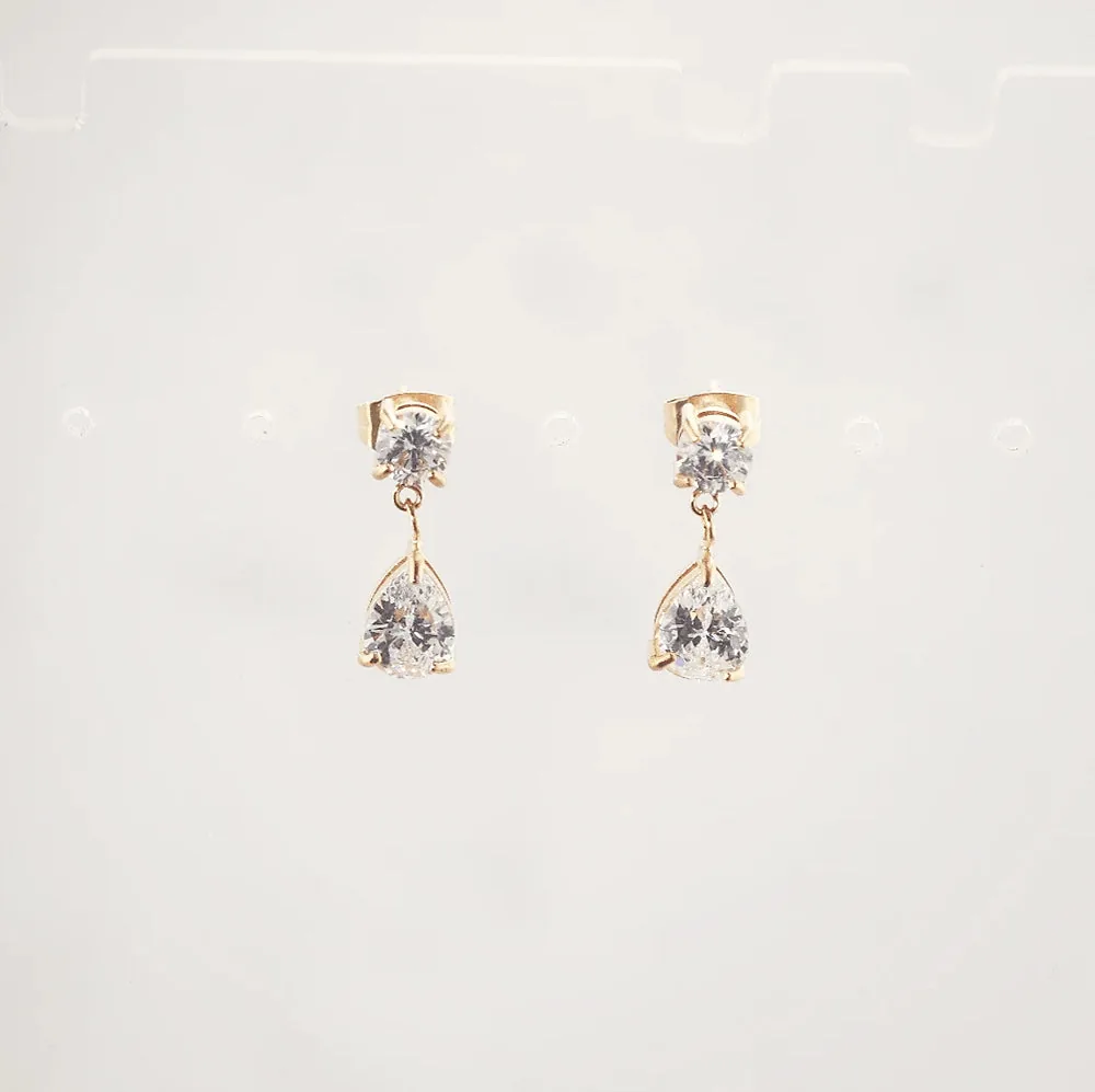 Waterproof 18k Gold Plated CZ Drop Earrings