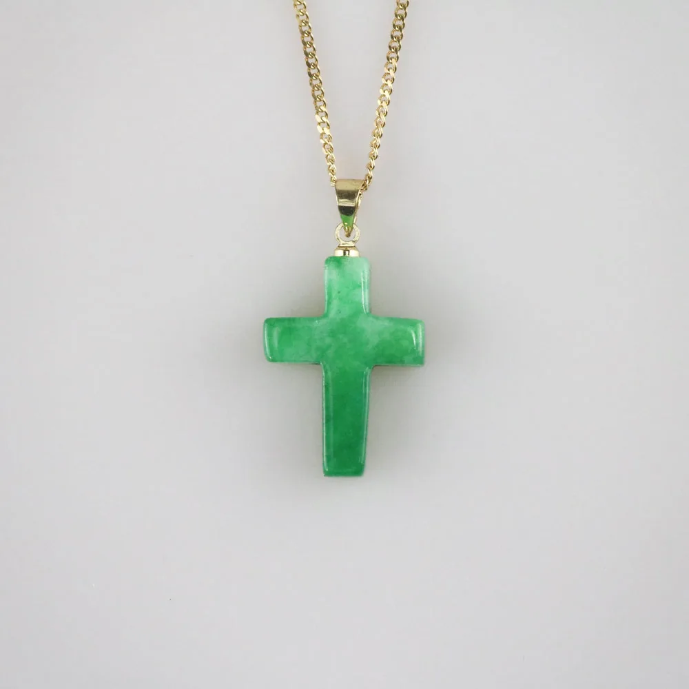 Waterproof 18K Gold Plated Jade Cross Pendant Necklace