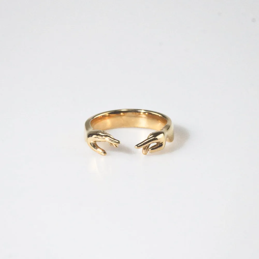 Waterproof 18k Gold Plated Open Hands Ring - Hypoallergenic