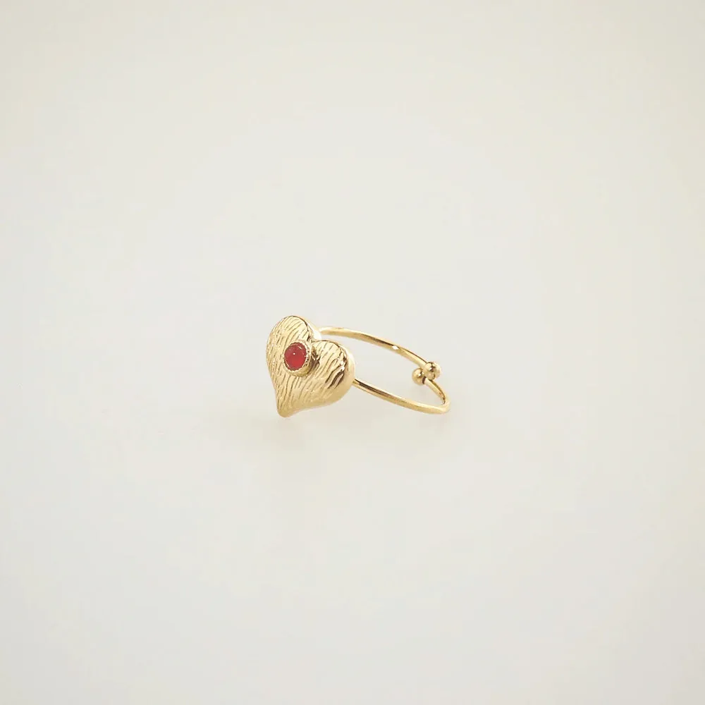 Waterproof Adjustable Heart Ring with Red Agate