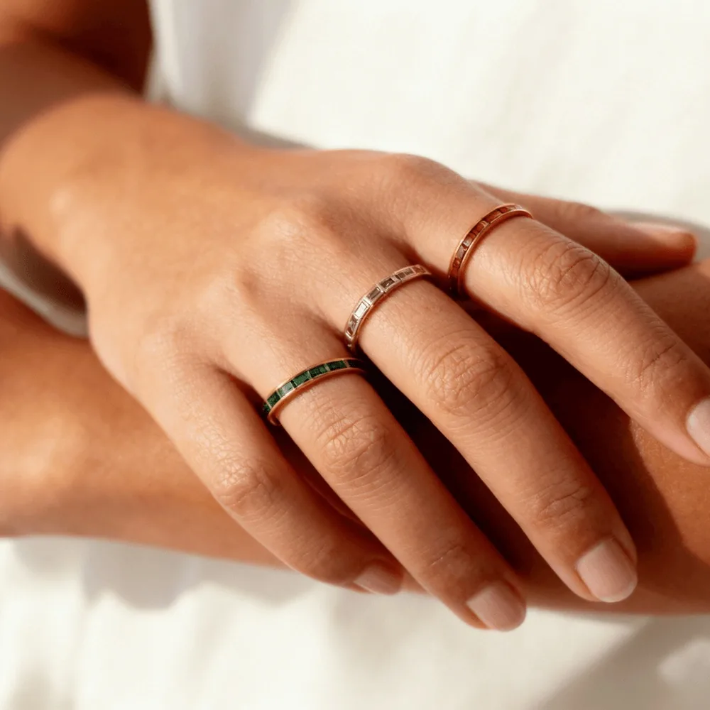 Waterproof Crystal Slim Band Ring – 18k Gold Stainless Steel