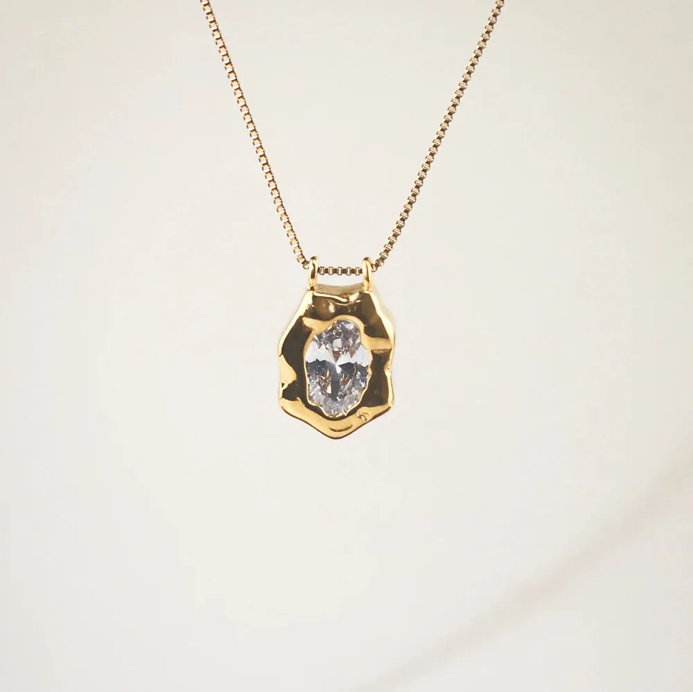 Waterproof CZ Pendant Necklace - Stainless Steel