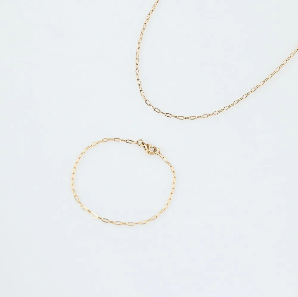 Waterproof Dainty Paperclip Chain Set - 18k Gold