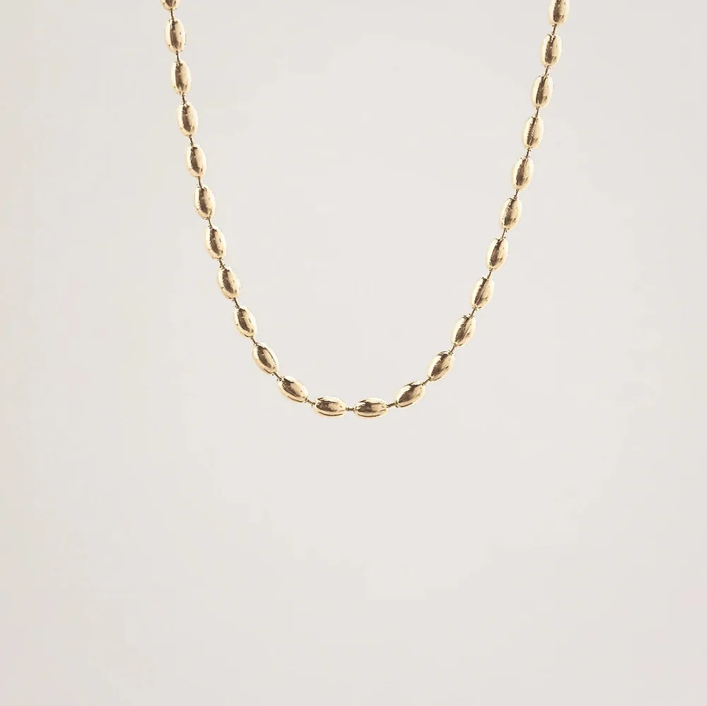 Waterproof Dainty Rice Bead Necklace - 4mm Gold