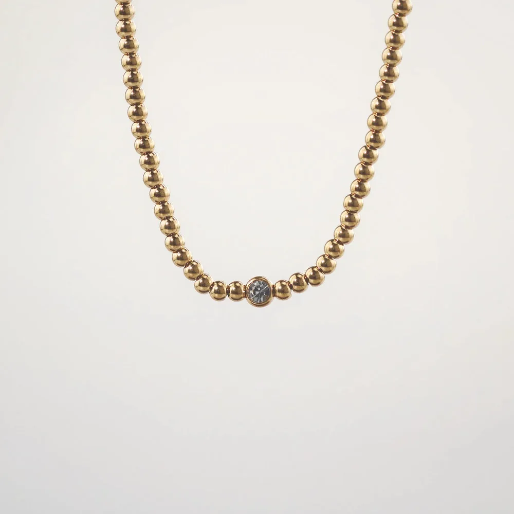 Waterproof Dainty Solitaire Beaded Necklace