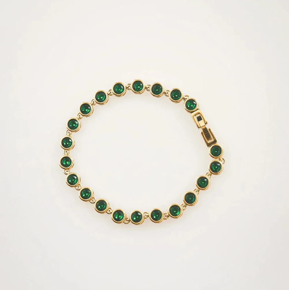 Waterproof Emerald Tennis Bracelet - Gold Plated Stainless Steel