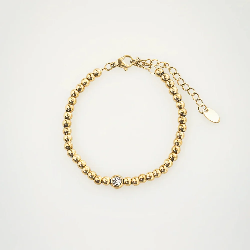 Waterproof Gold Beaded Solitaire Bracelet – Stylr