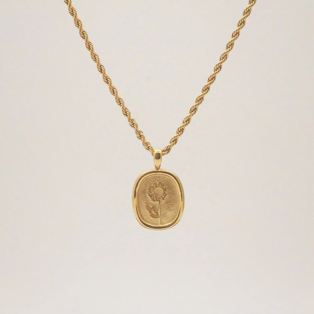Waterproof Gold Flower Pendant Necklace for Women